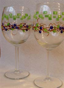 hand painted wine glasses by Jodi Clerke